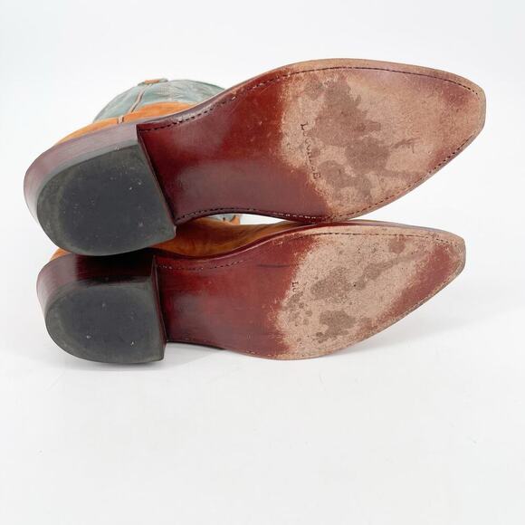 Vintage Lucchese Green Camel Tan Snip Toe Western Stitching Cowgirl Boot size 8 - Picture 11 of 11